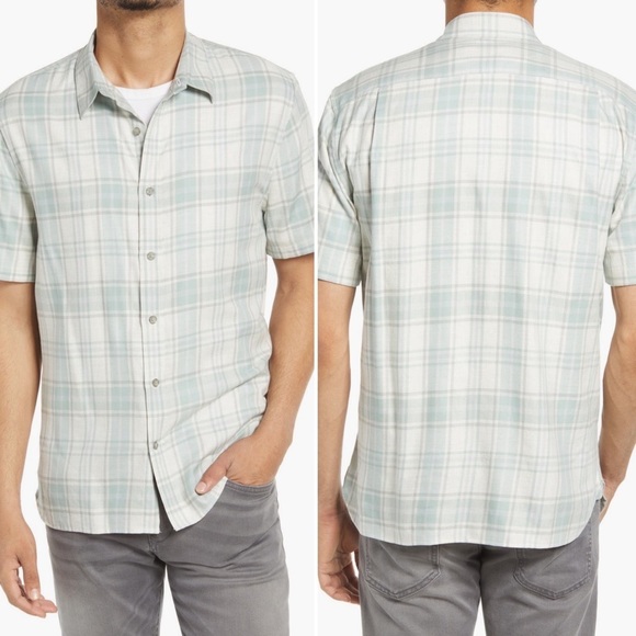 Vince Shoreline Plaid Classic Fit Short Sleeve Button-Up Shirt - Picture 1 of 4